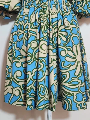 Sincerely Jules Blue and Cream Print Mini Dress Size Small Wedding Guest Dress thumbnail 4
