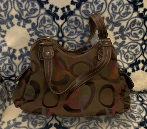 Strada Brown Canvas Shoulder Bag W/ Faux Leather Accents thumbnail 1