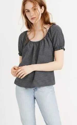 Madewell Texture And Thread Peasant Top In Stripe thumbnail 1