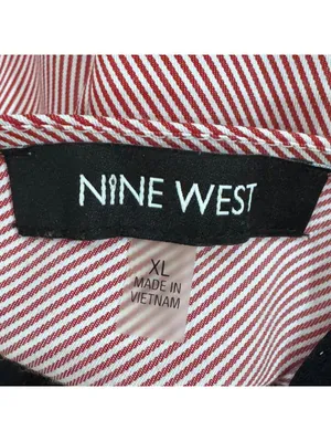 Nine West Red and White Striped Floral Embroidered Bell Sleeve Blouse Size XL thumbnail 8