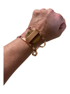 Vintage Boho Rose Gold Tone Open Cuff Bracelet with Round Wood Accent Center thumbnail 3