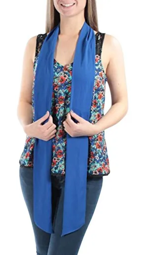 NWT Belle Du Jour Printed Lace Hem Tank Top Blouse With Scarf Blue / Multi M thumbnail 1