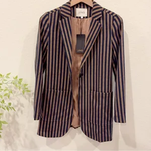 J.ING Jing Brown Stripe Long Casual Blazer Suit Jacket Size Small NWT thumbnail 5