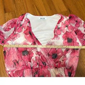 Mimi Chica Pink Floral Poppy Tiered‎ Midi Dress Metallic Accents Sz XL thumbnail 8