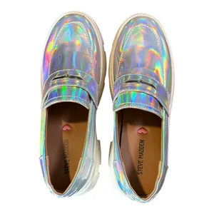 Steve Madden Lawrence Holographic Platform Loafers Chunky Silver Kids 5 Womens 7 thumbnail 4