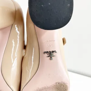 Prada Patent Leather Block Heel Square Toe Mary Jane Pumps Shoes Nude 38.5 thumbnail 4