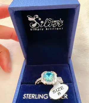 925 sterling silver blue diamond 💎 diamond ring 💍 no box thumbnail 1