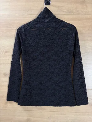 White House | Black Market Black Lace Turtleneck Long-Sleeve Top Small thumbnail 6