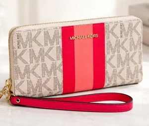 Michael Kors MK Logo Zip Around Phone Wallet Pink Stripe NWT thumbnail 1