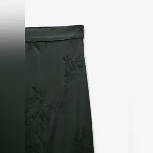 Zara Luxury Green‎ Bohemian Embroidered Satin Effect Wide Leg Lounge Pants Sz L thumbnail 6