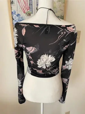 Victoria’s Secret Mesh Sheer Butterfly Black Floral Long Sleeve Top Whimsigoth thumbnail 5