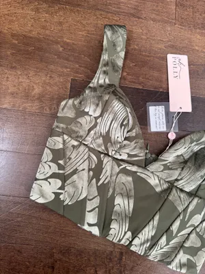 Oh Polly Olive Green Floral Jacquard Crop corset bustier Top thumbnail 4