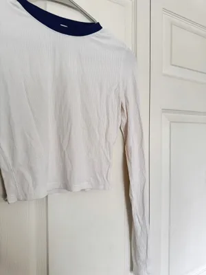 Skims white ribbed longsleeve blue collar soft fitted top thumbnail 4