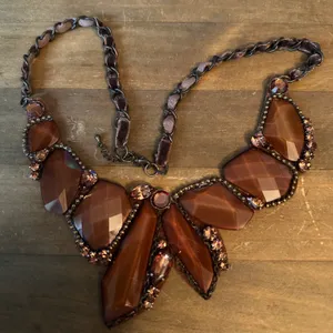Brown asymmetrical stones woven statement bib necklace thumbnail 2