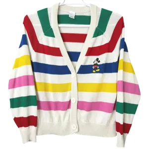 Disney Cardigan Women L White Striped Knit Mickey‎ Mouse Disney 100 Anniversary thumbnail 1