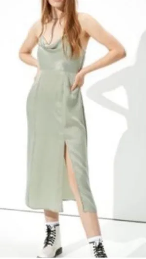 American Eagle Outfitters Satin Cowl Neck Midi Dress Sage Green Large Spring thumbnail 1
