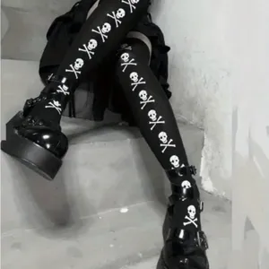Skull Print Thigh High Socks, Cosplay Over The Knee Socks One‎ Size thumbnail 11
