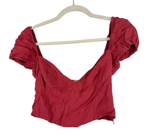 Wilfred Red Cropped Sweetheart Neckline Blouse Womens M Casual Peasant Top thumbnail 1