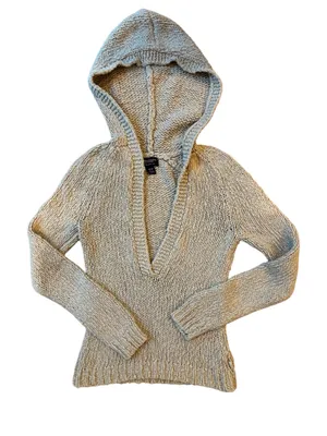 Vtg American Eagle Hooded Sweater Y2K Beige 100% Cotton Size XS thumbnail 1