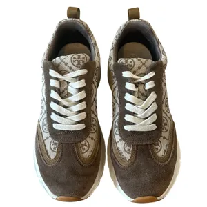 Tory Burch Good Luck T-Monogram Trainer Brown Suede Chunky Sneakers 8.5 thumbnail 2