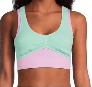 No Boundaries Juniors Seamless Double Layered Bralette Small NWT Pink Green thumbnail 1
