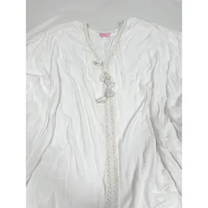 Lilly Pulitzer White Rayon Kaftan Beach Cover Up Gold Lace Tassel One‎ Size thumbnail 4