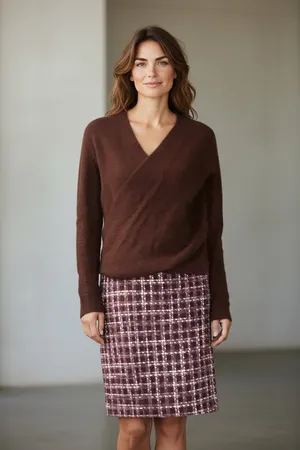 Calvin Klein Burgundy Faux-Wrap Knit Sweater thumbnail 1