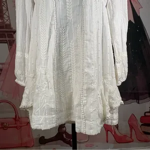 Free People White Embroidered Boho Mini Dress with Long Sleeves thumbnail 5