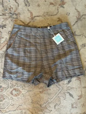 Plaid High-Rise Bermuda Shorts in Black and Tan thumbnail 2