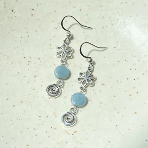 Handmade retro vintage fairy boho funky hippie style spiral flower dangle earrings🌀🌱 thumbnail 4