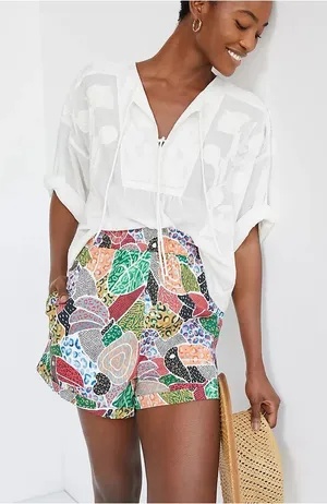 Farm Rio x Anthropologie Multi Color Toucan Jungle Patchwork Swing Shorts thumbnail 1