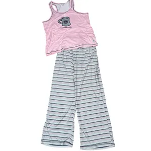 Life is Good Steaming Mug Pajama Set Stripe Pants Tank Womens Medium thumbnail 2