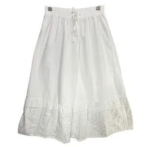 Moon River Eyelet Midi Skirt M White Cotton Floral Embroidery Feminine Boho Chic thumbnail 2