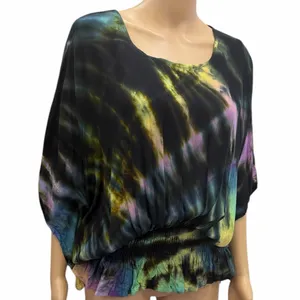 Womens Tie Dye Batwing Elastic Waist Lightweight Blouse Size Small to Medium thumbnail 5