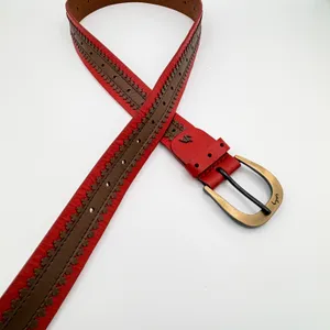 Velez Artisan Leather Belt Size XL Red Brown Western Artisan Boho Folk Columbia thumbnail 8