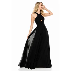 Sherri Hill 51903 Black Chiffon Cross Front Keyhole Gown Size 2 NWT $350 thumbnail 2