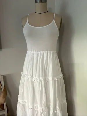 Anthropologie White Tiered Cotton Cottagecore Midi Dress Size Small thumbnail 4