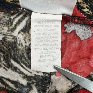 Vintage Y2K Maxi Skirt L Red Floral Tiger Animal‎ Print Slinky Stretch Pull On thumbnail 7