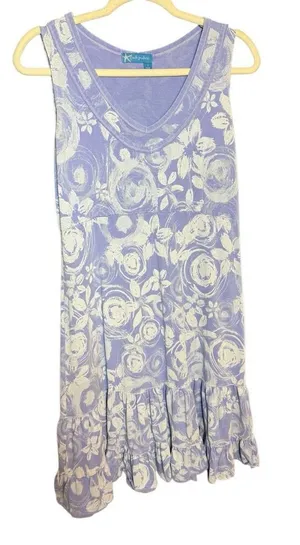 Fresh Produce Lavender White Floral Swirl Pattern‎ 100% Cotton Tank Dress Sz S thumbnail 1