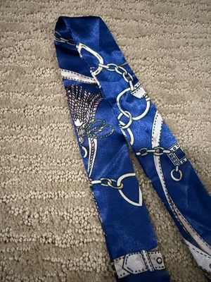 Blue Satin Silk Twilly Scarf With Chain and Belt Print Hair Ribbon Bag Accessory thumbnail 4