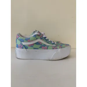 Vans Old Skool Checkerboard Women's 7 Stackform Platform Sneaker Floral Blue thumbnail 4