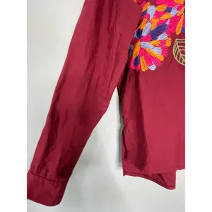Maeve Anthropologie Burgundy Embroidered Button Down Shirt Size 2 thumbnail 5