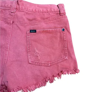 RVCA Women's Faded Red Distressed Raw‎ Hem Jean Shorts Sz 26 thumbnail 8