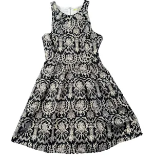 Gianni Bini Gold Metallic Racerback Sleeveless Dress Size XSmall Flare High Neck thumbnail 1
