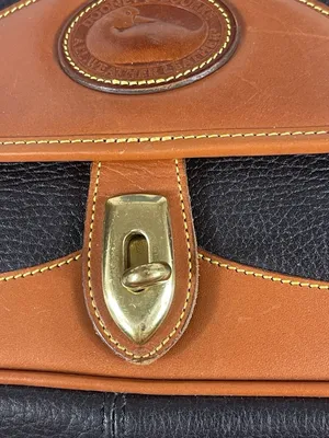 VTG Dooney & Bourke AWL Navy British Tan Pebbled Leather Messenger Top Handle thumbnail 13
