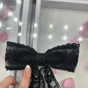 Elegant Black Lace Hair Bow thumbnail 2