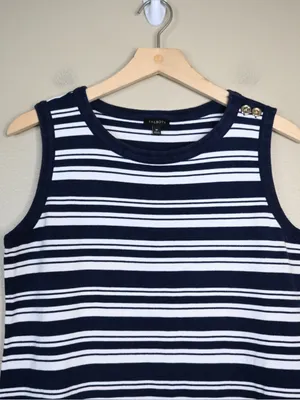 Talbots Women's M Navy Blue White Nautical Stripe Sheath Mini Dress thumbnail 3