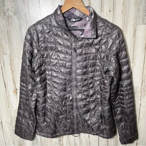 The North Face Gray‎ Purple Quilted Puffer Jacket Zip Womens Size Small thumbnail 2