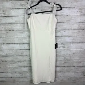 Lulus Romantic Celebration White Tie-Strap Bodycon Midi Dress Size Medium thumbnail 3