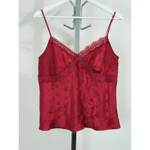 Jaclyn Smith Womens Red Heart Satin Camisole Top Lace Trim Sleepwear Tank Cami M thumbnail 2
